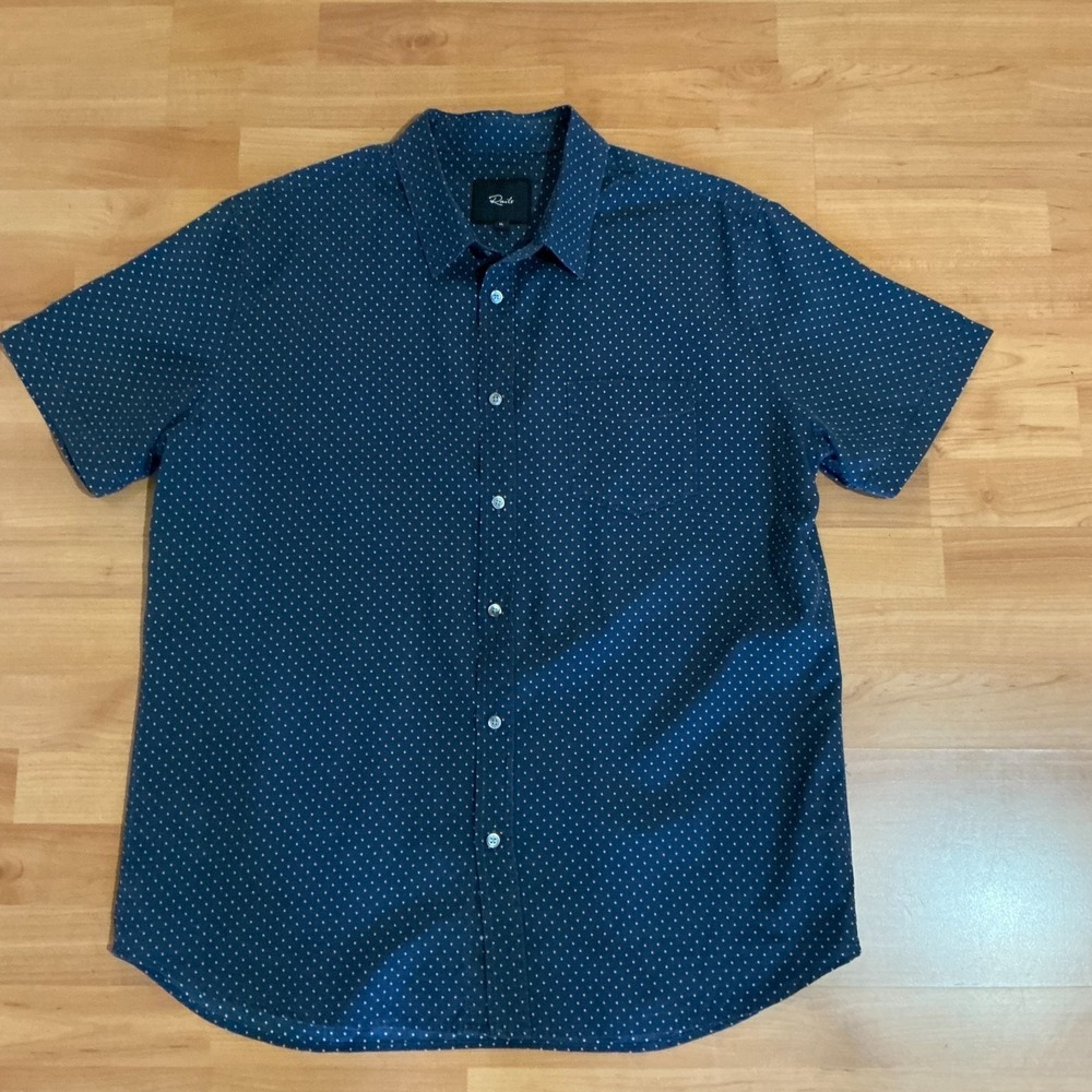 Rails Monaco Navy Blue Rose Dot Short Sleeve Button Shirt XL Tencel Cotton Mens